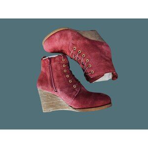 2/$35- Stitch Fix Diba Blake Suede Wedge Bootie Women 7.5 Side Zip Front Lace Up